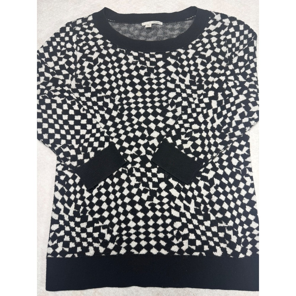 Halogen Black‎ White Geometric Print Crew Neck Sweater Top Women's XS - Picture 3 of 8